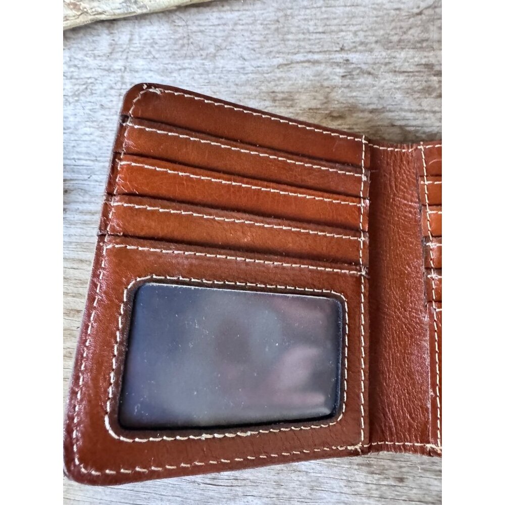 Patricia Nash Italian Leather Bifold Wallet Cognac Kiss Lock Coin Frame Snap Clo - Picture 5 of 8